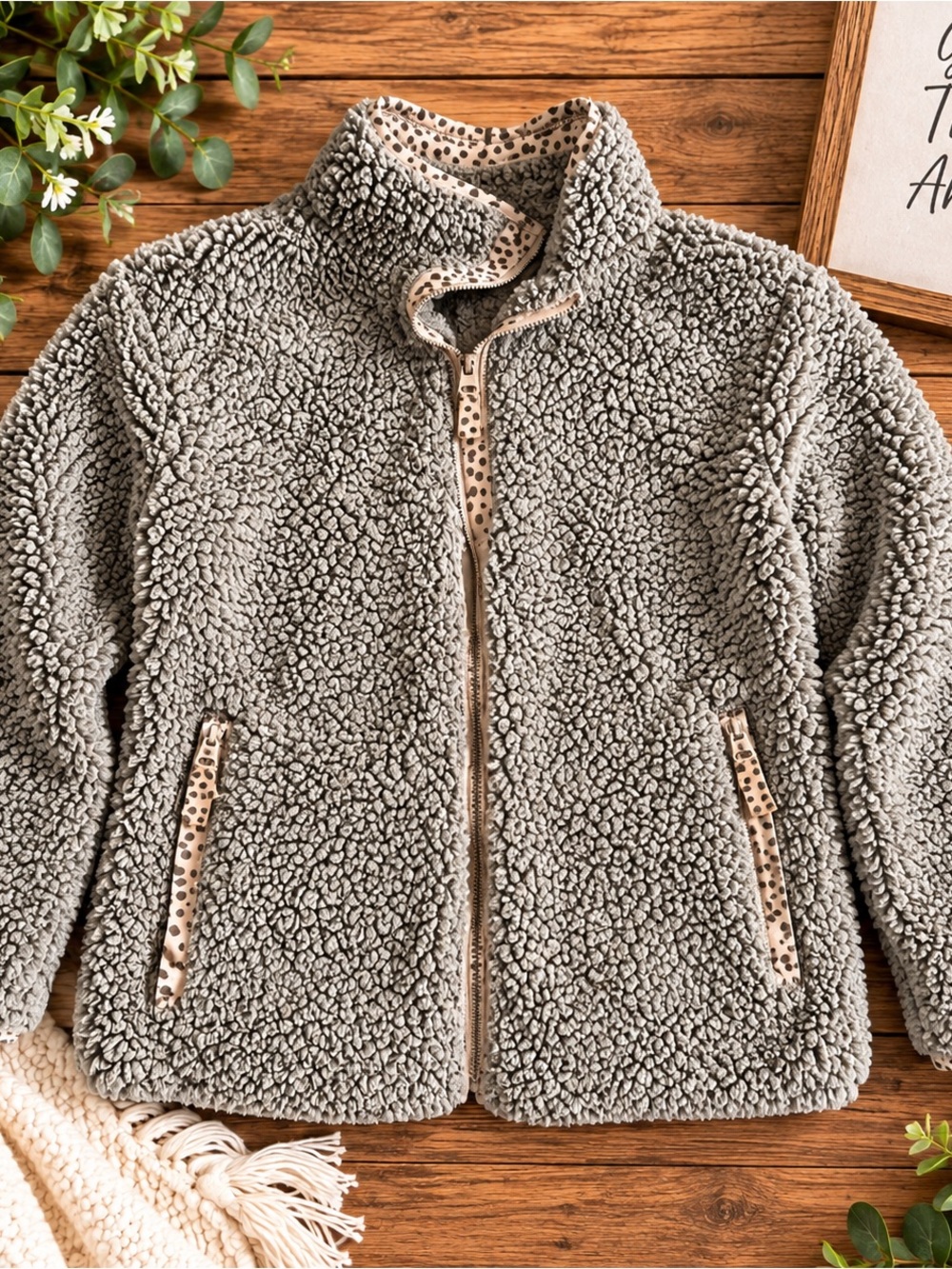 Cozy Medium Gray Sherpa Jacket Women’s (203)